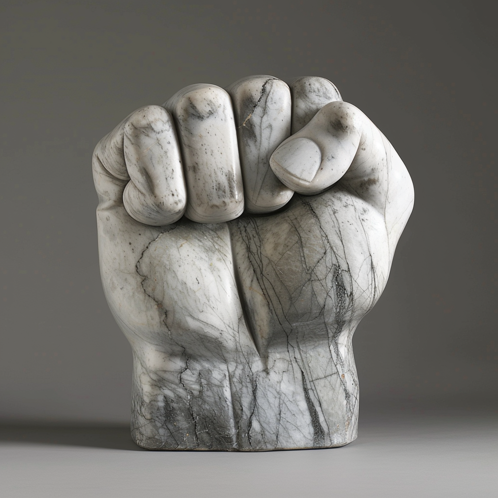 Gray-white marble fist sculpture