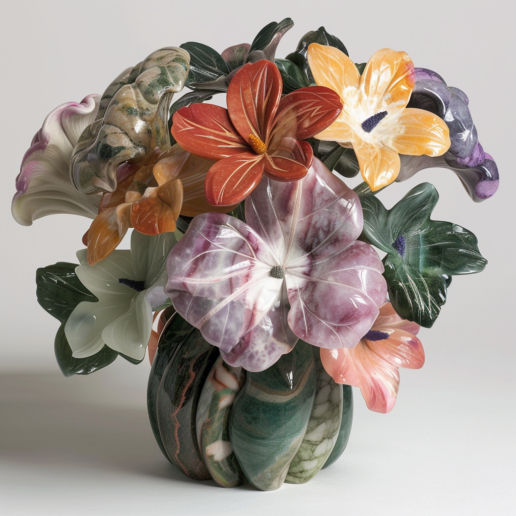 Intricate Marble Flower Bouquet Carving