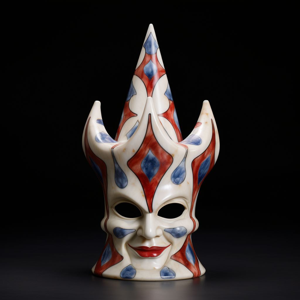 White Marble Jester Cap with Red and Blue Patterns