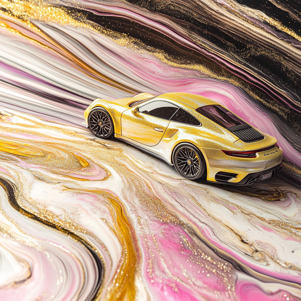 Detailed Marble Wallpaper with Porsche 911