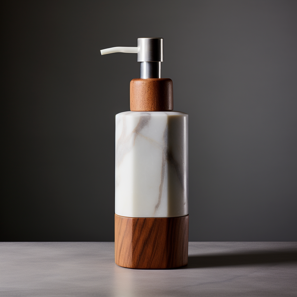 Elegant marble and wood lotion pump bottle