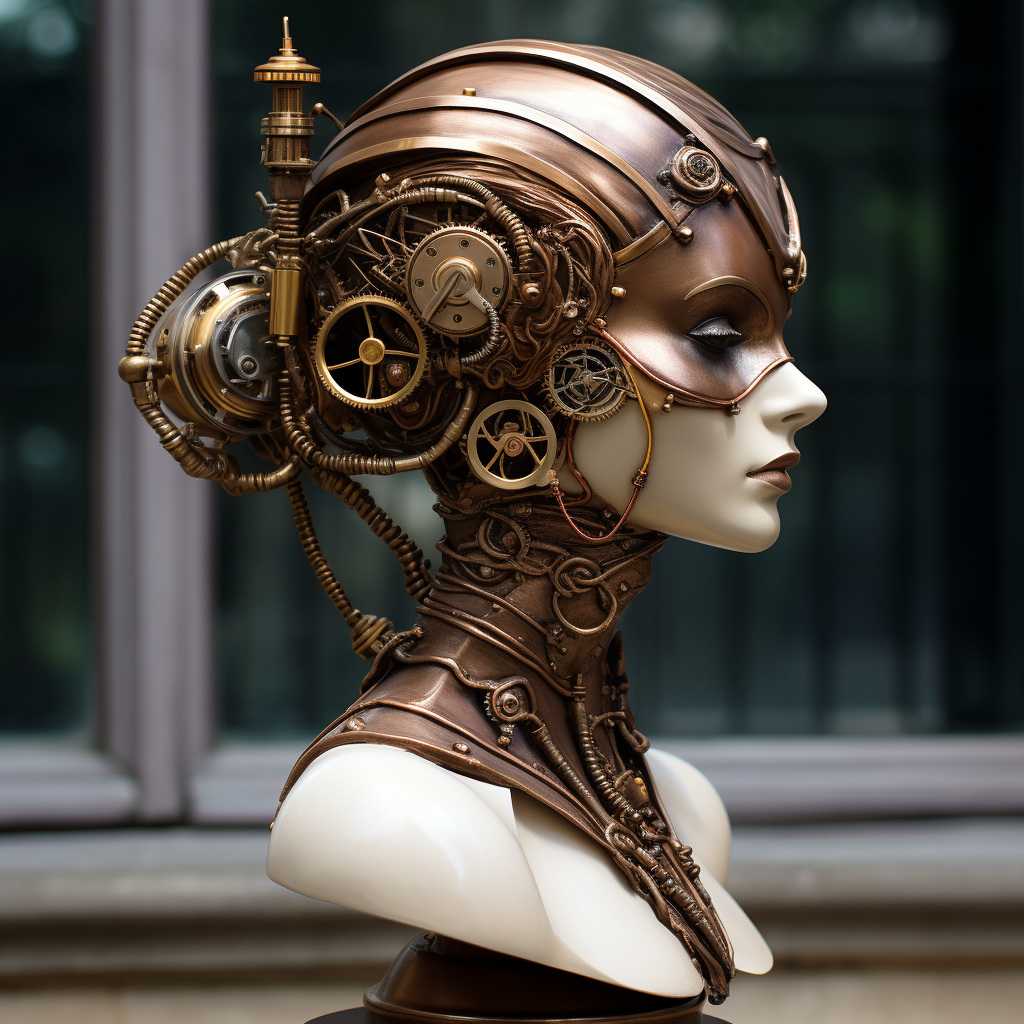 Marble Steampunk Diver Woman Sculpture