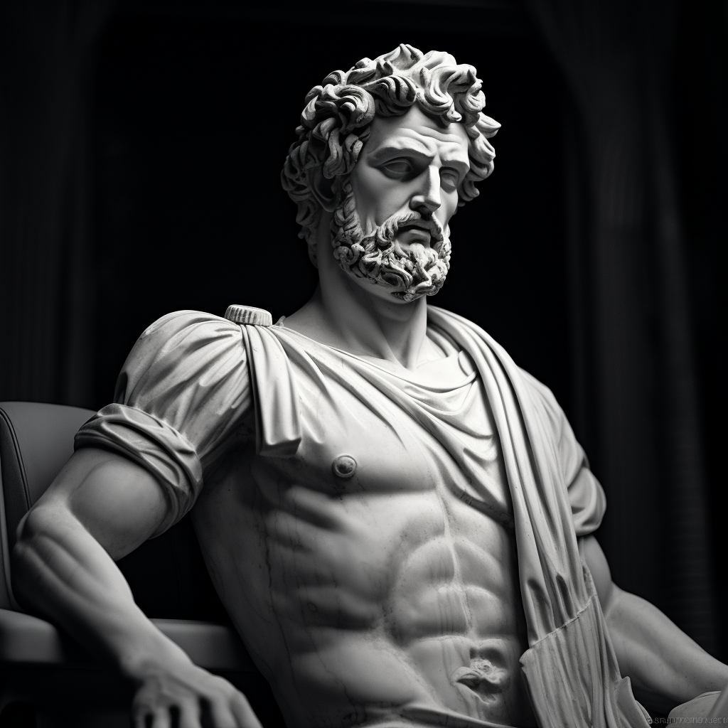 Black and white statue of Marcus Aurelius