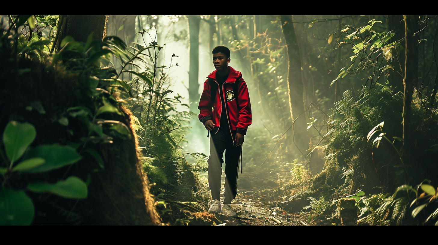 Marcus Rashford in Manchester United kit in forest