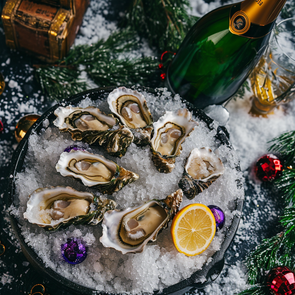 Mardis Gras party champagne oysters cajun creole snow