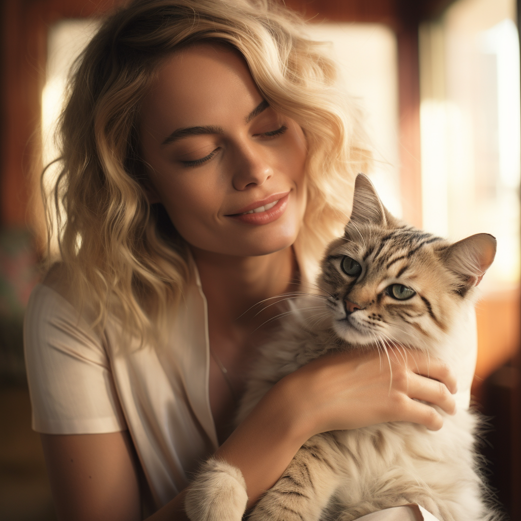 Margot Robbie with a playful cat