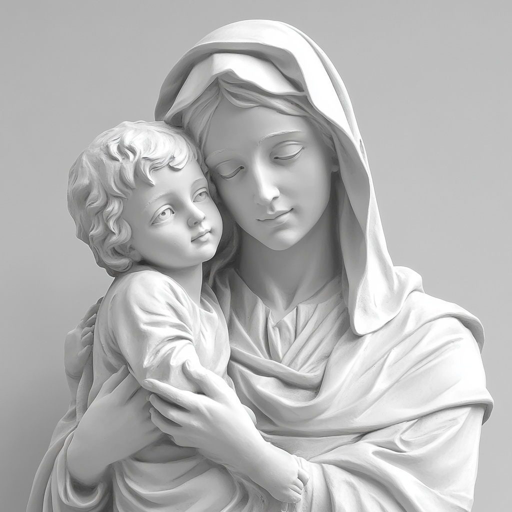 Maria holding child statue artwork