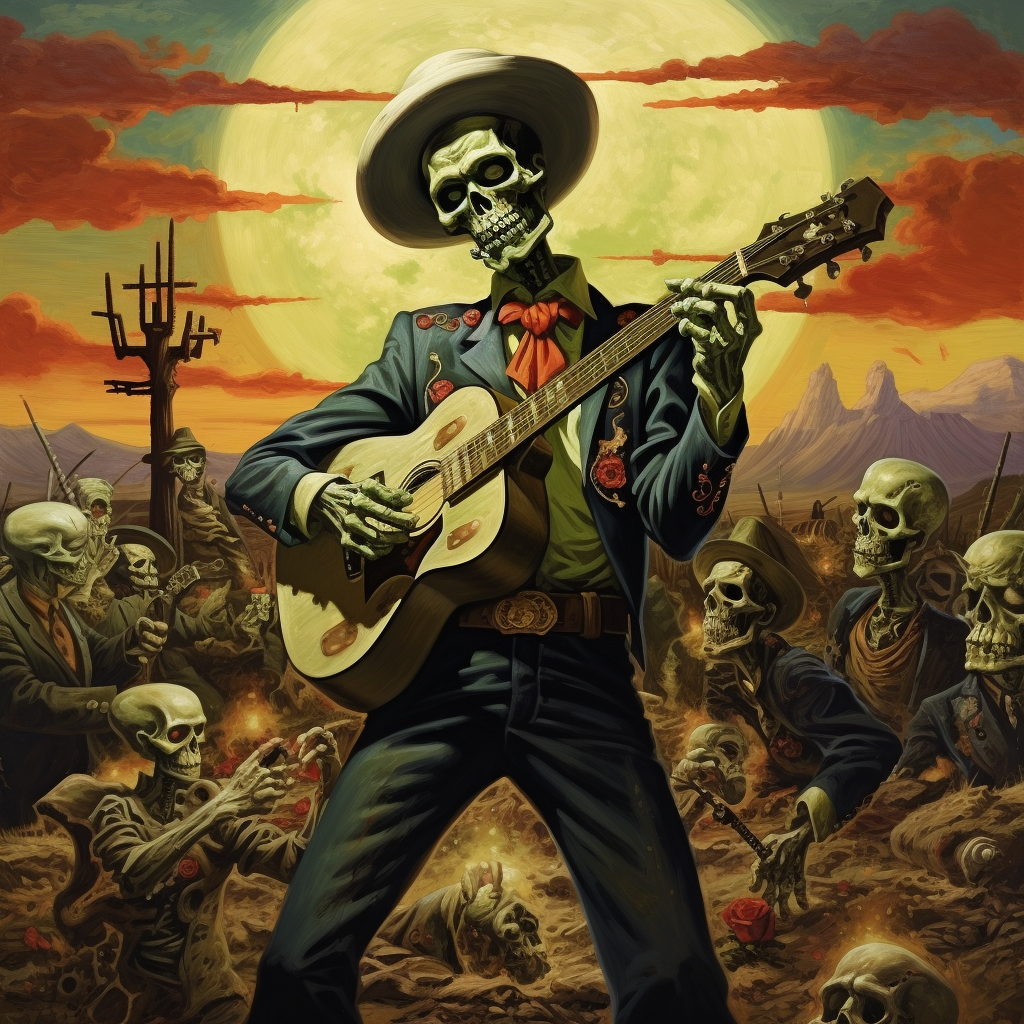 Mariachi Zombie with Scary Monster Background