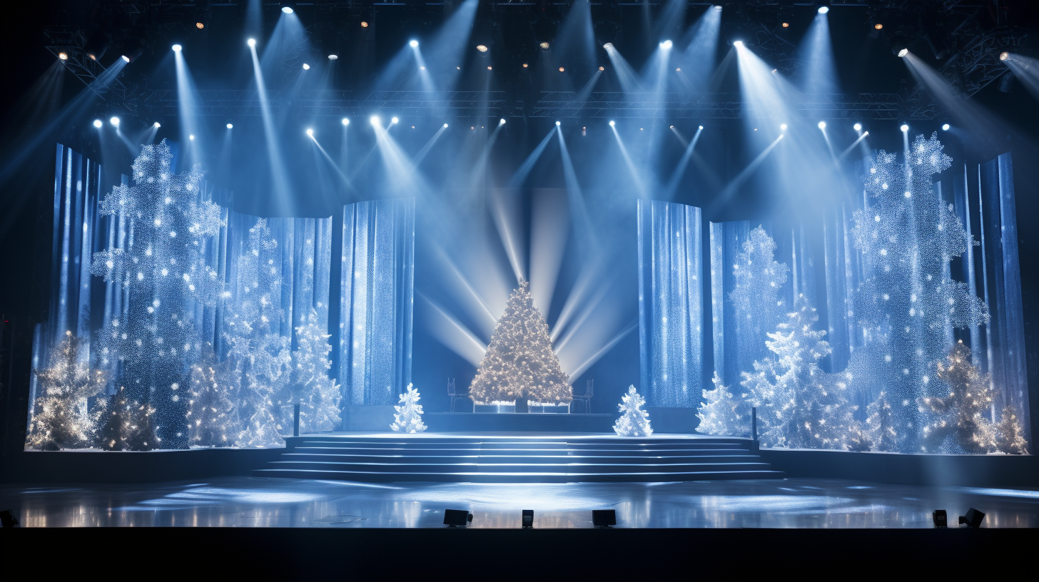 Colorful winter wonderland stage design for Mariah Carey's Christmas concert