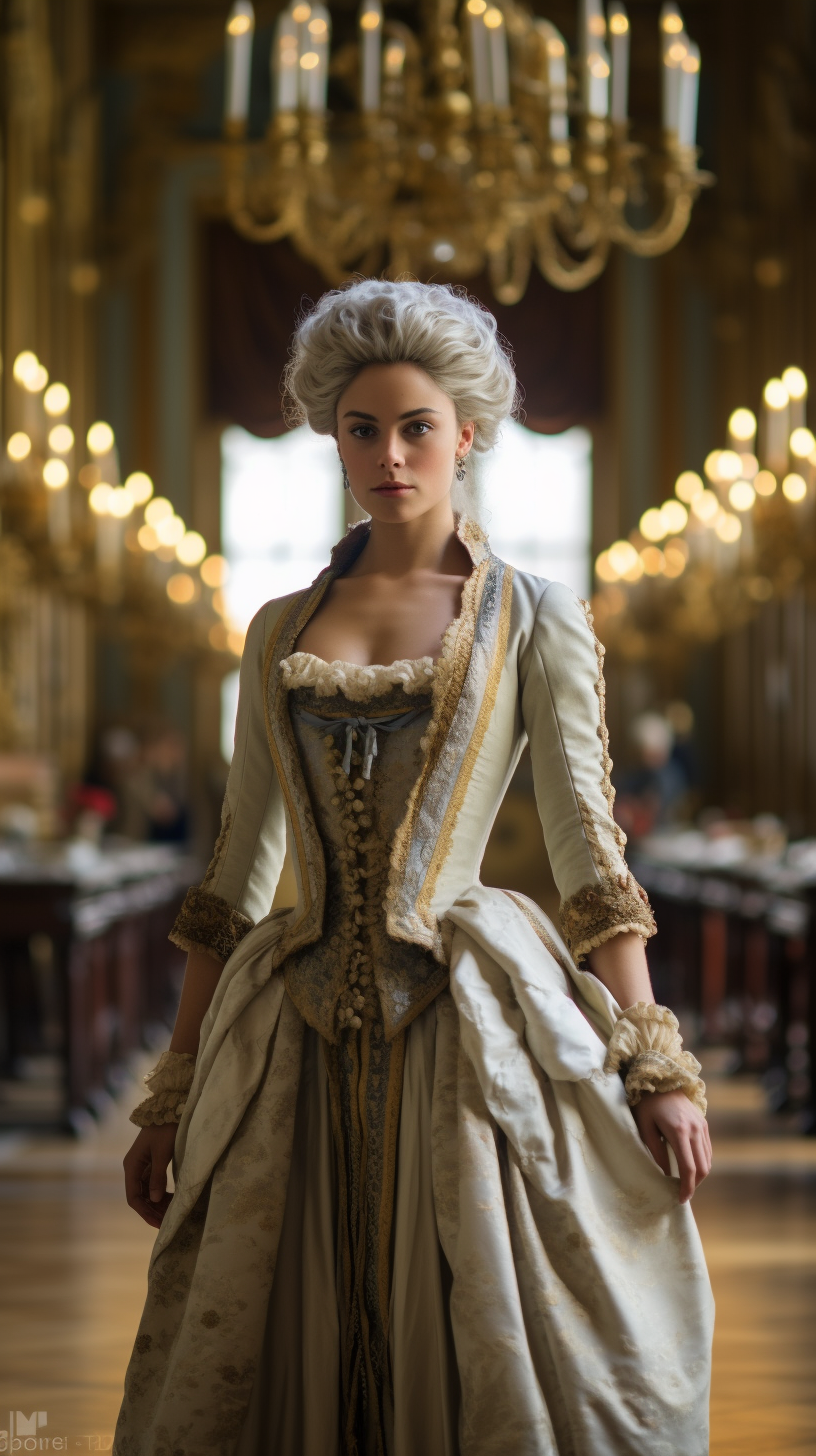 Elegant Marie Antoinette in French Palace Hall