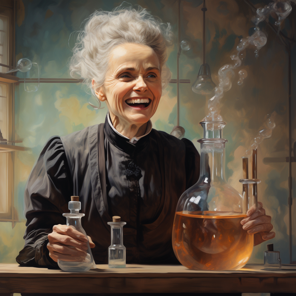 Marie Curie laughing maniacally photo