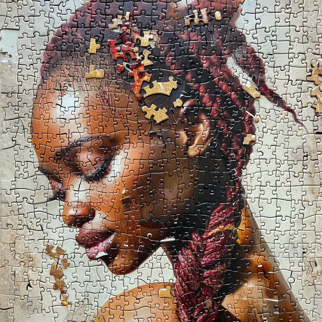 African American female reaching for missing puzzle piece