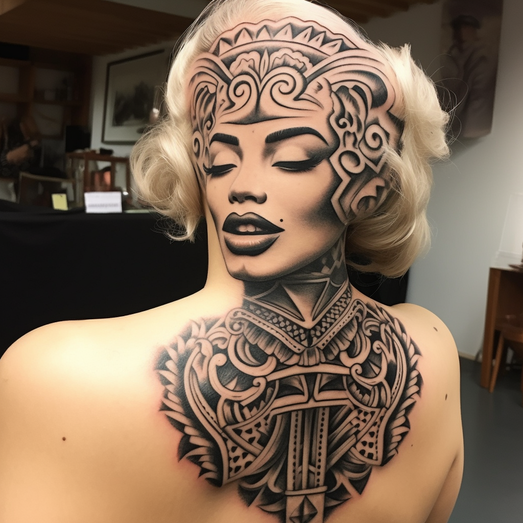 Marilyn Monroe with Maori Chin Tattoo