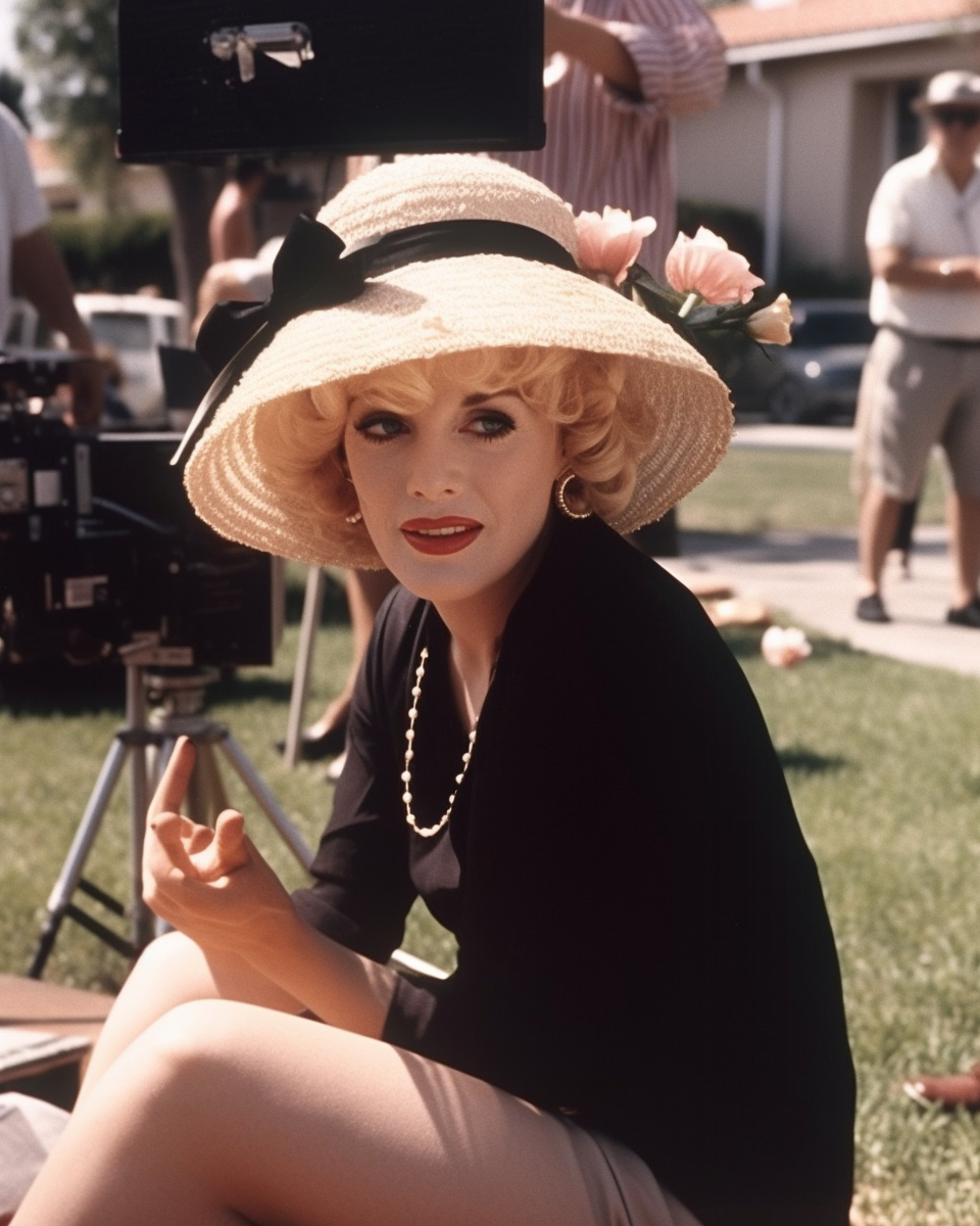 Marilyn Monroe sitting between takes