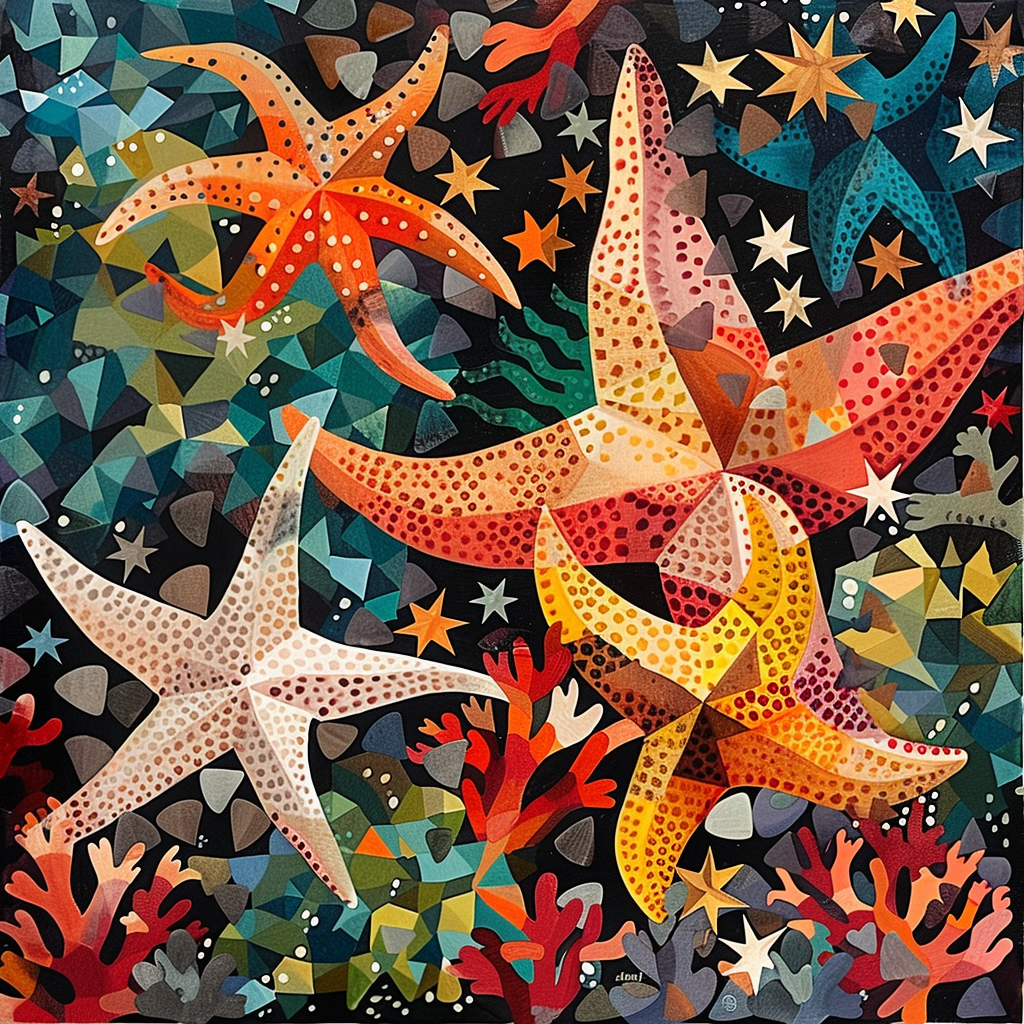 Geometric abstraction marine life starfish corals