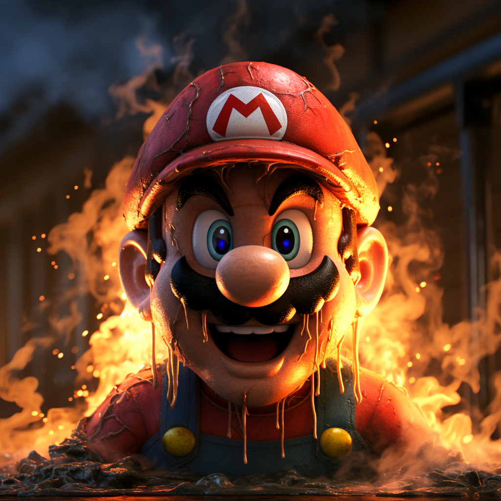 Burning head of Mario Bros