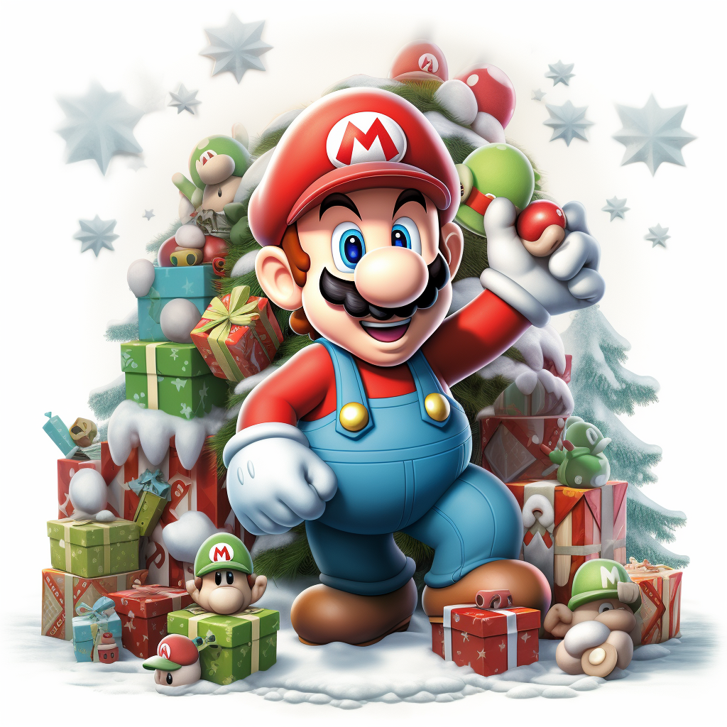 Mario Bros at Christmas with white background