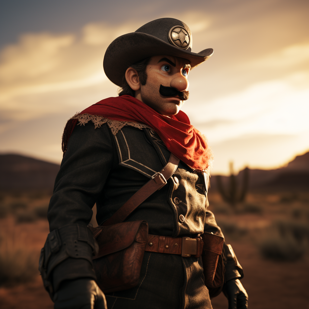 Super Mario dressed as a cowboy in Red Dead Redemption