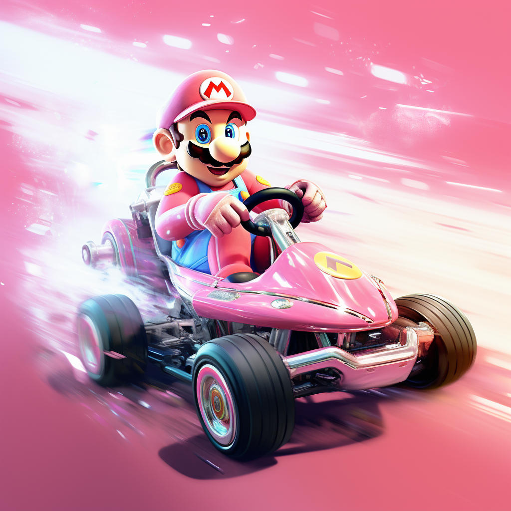 Mario Kart with baby pink background