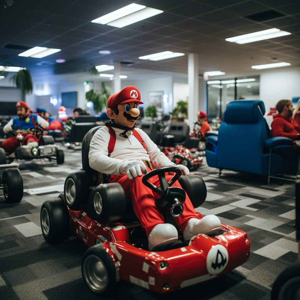 Exciting Mario Kart Race in IT Office