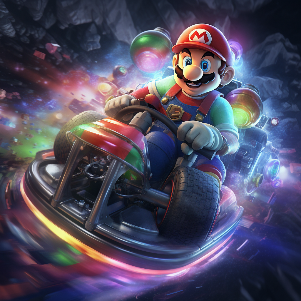 Mario Kart Riding Rainbow in Space