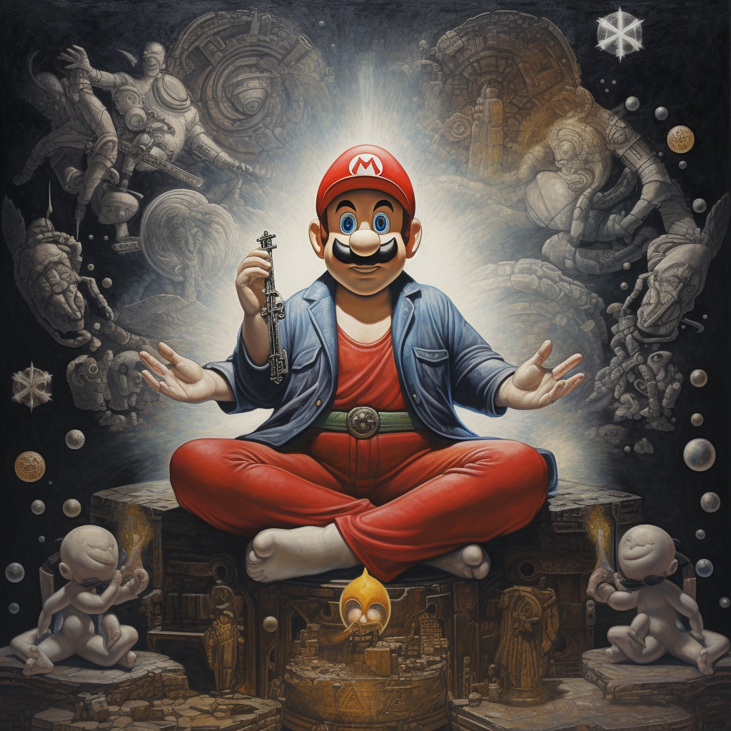 Mario Meditating amidst Chaos and Existentialism