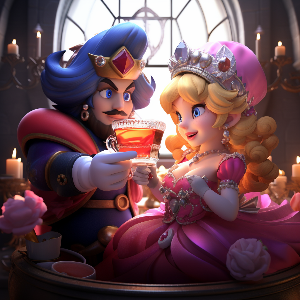 Mario and Princess Peach enjoying lean together