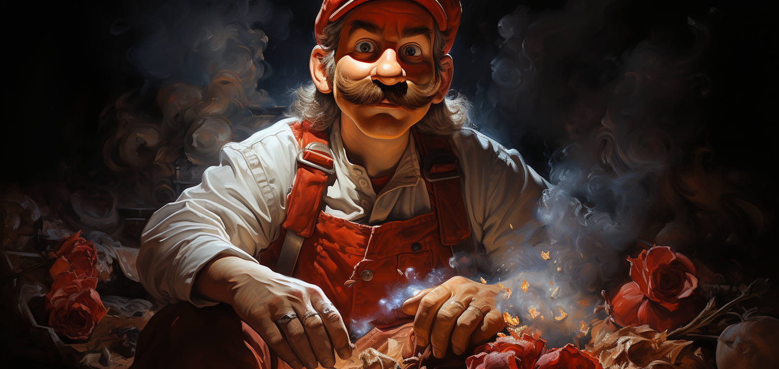 Mario smoking in a realistic style