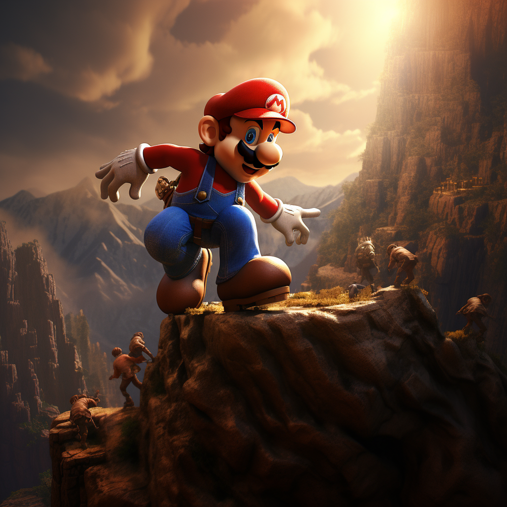 Mario being pushed off a cliff