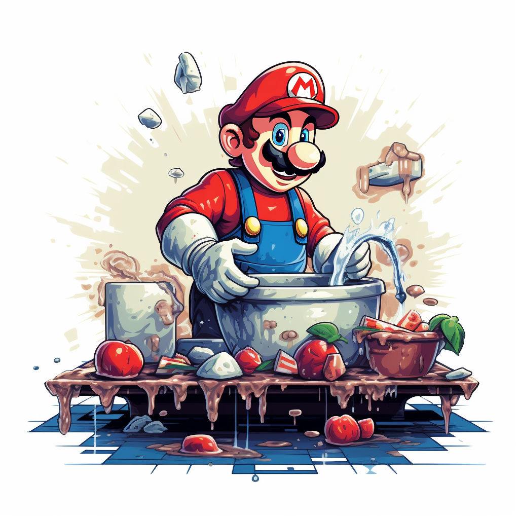 Pixel Art of Mario Washing Dishes