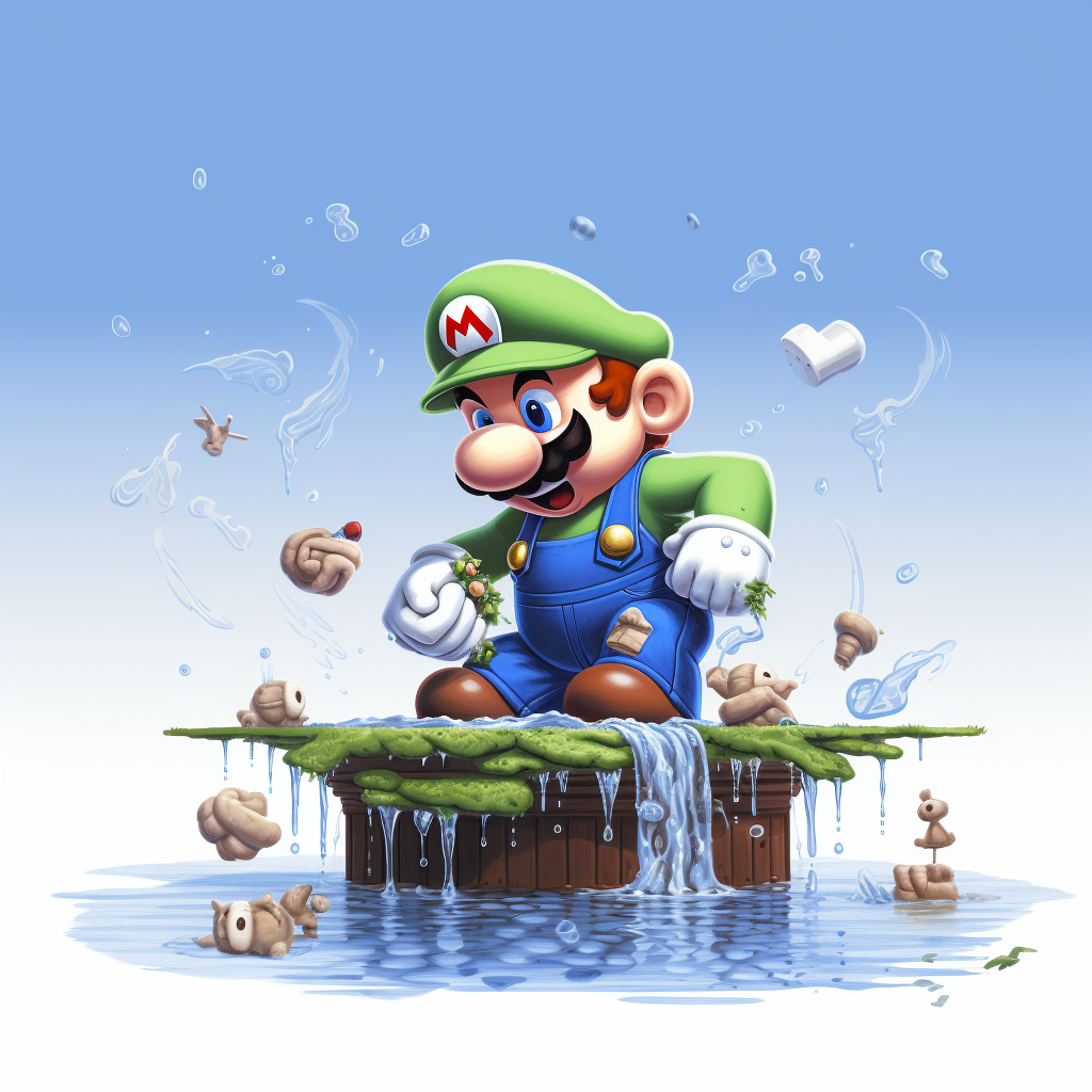 Mario washing underpants on white background