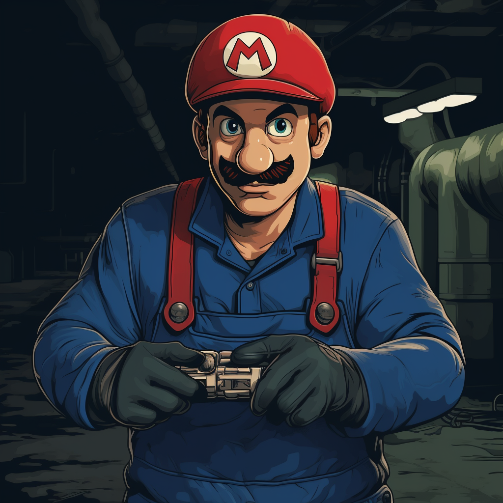 Mario with lead pipe in GTA art