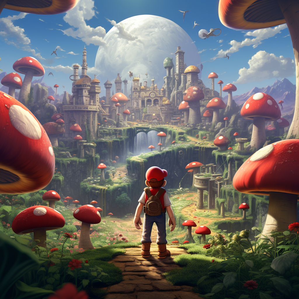 Mario proudly overlooking Mushroom Kingdom