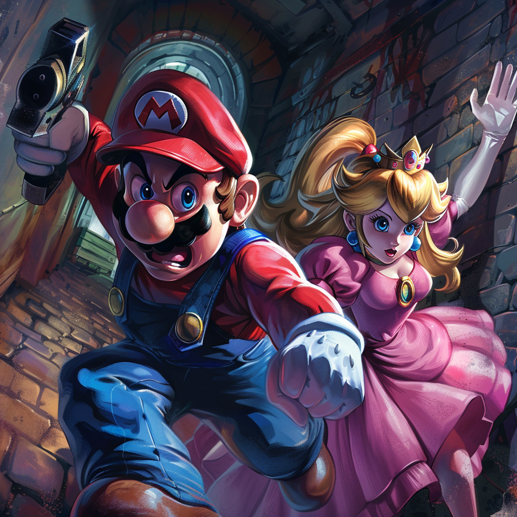 Mario villain kidnapping Princess Peach