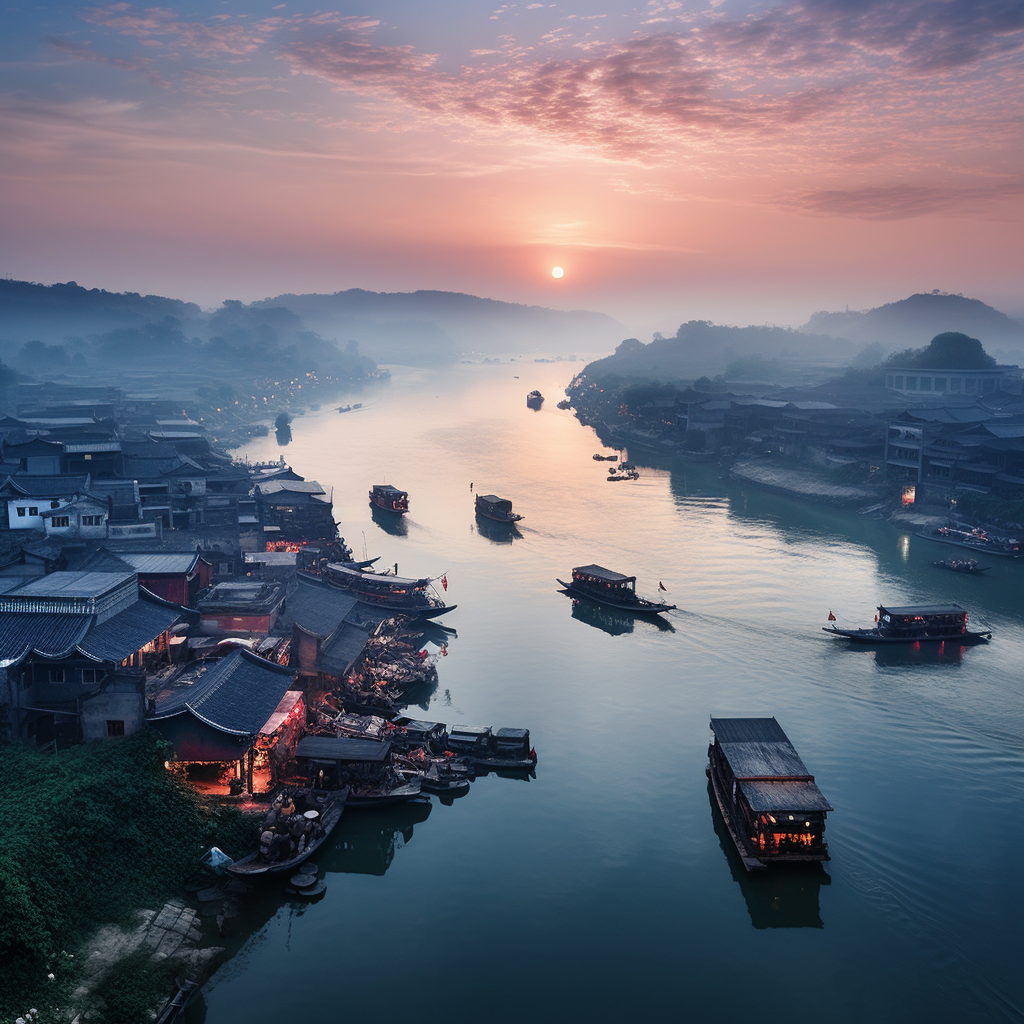 Beautiful river in China at sunrise