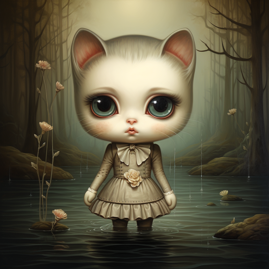 Cute cat artwork in Mark Ryden's style