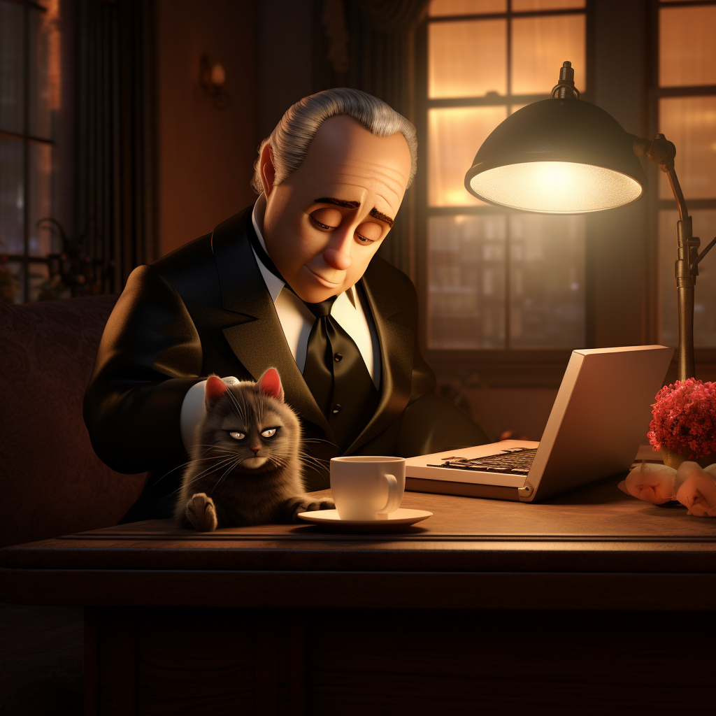 Marlon Brando as the Godfather with cute animated character