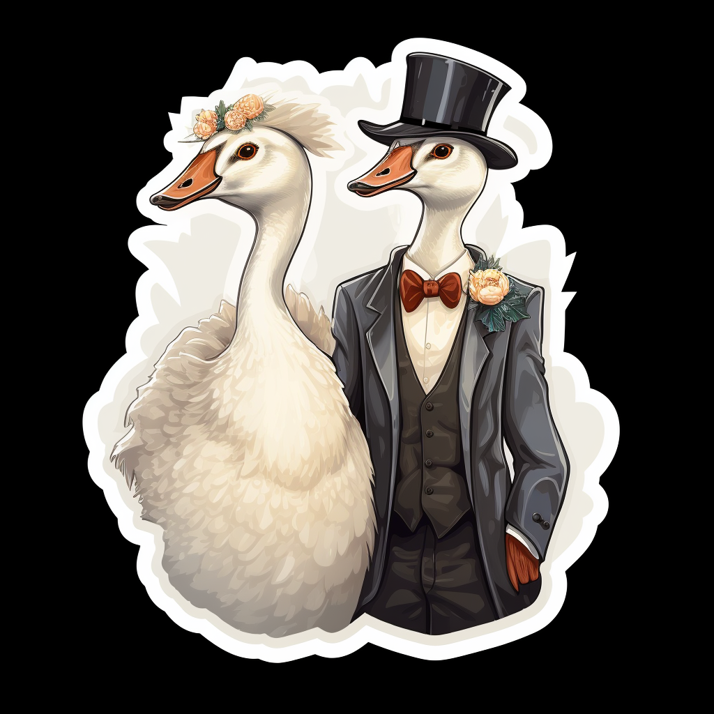 Two geese dressed for wedding