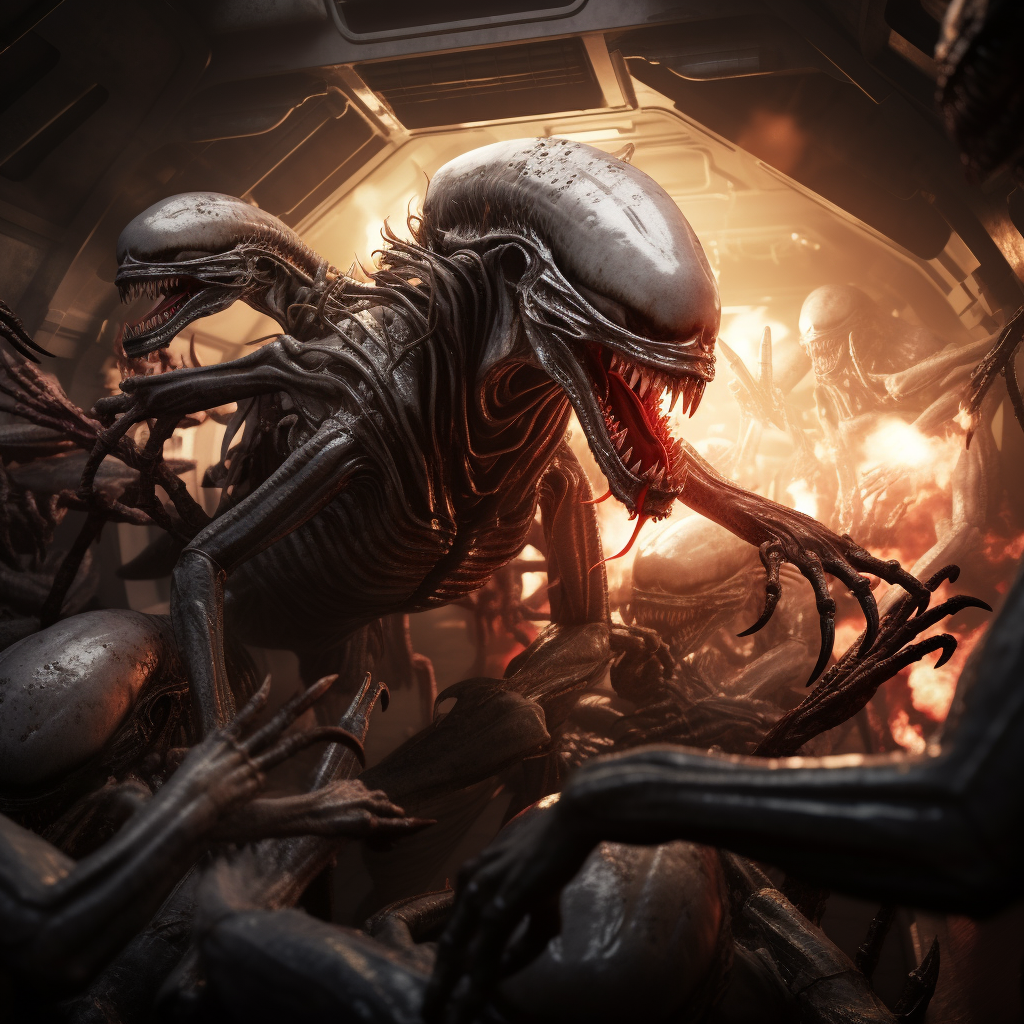 Image of Mars Attack aliens fighting Xenomorphs