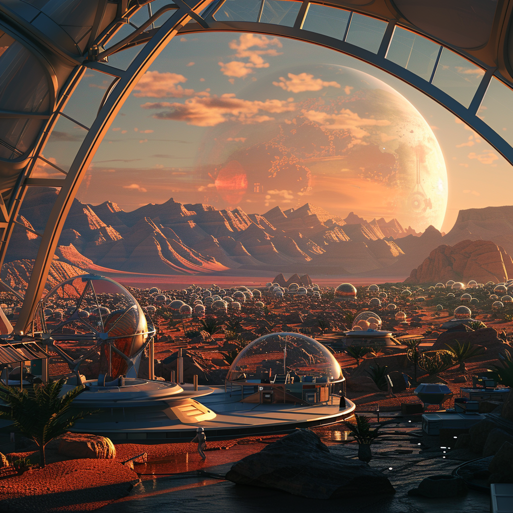 Mars colony Earth dome view