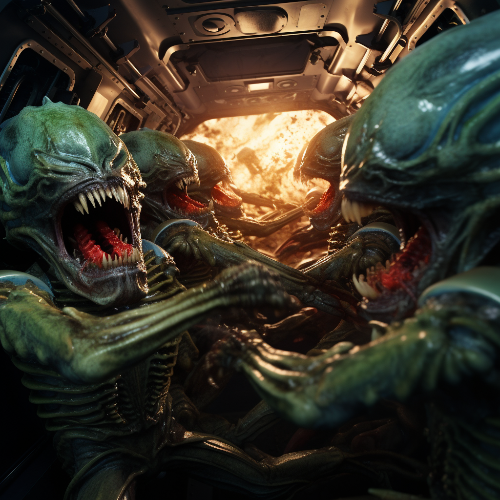 Martians battling Xenomorphs in Martian space shuttle