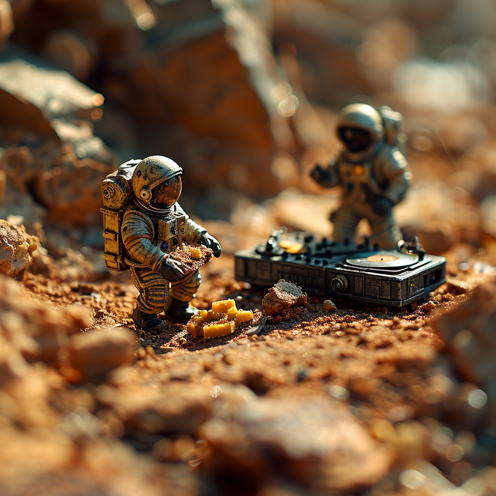 Astronauts having a picnic on Mars