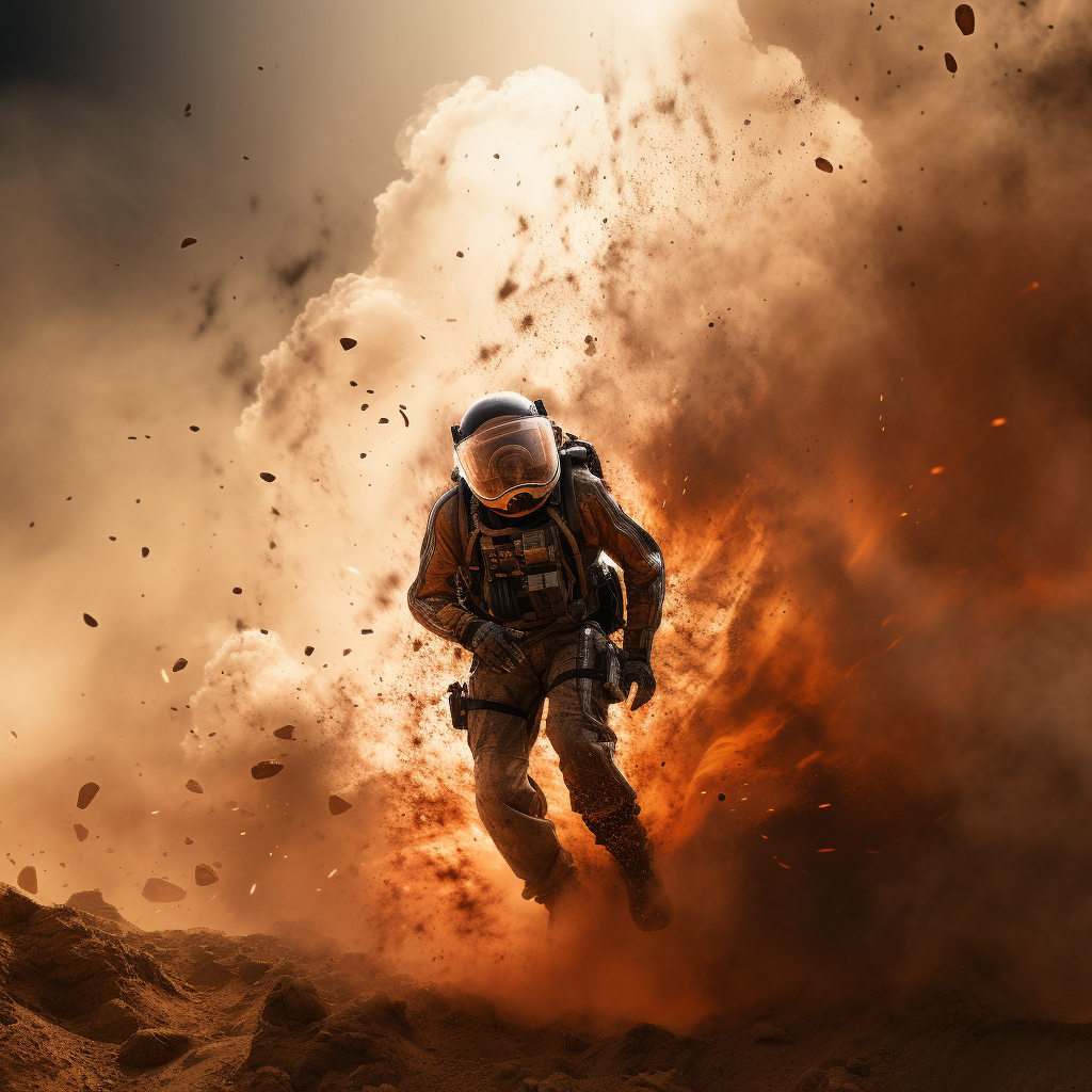 Astronaut fleeing massive sandstorm on Mars