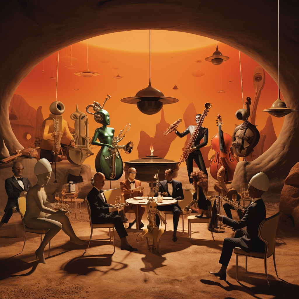 Jazz band performing at a swanky club on Mars