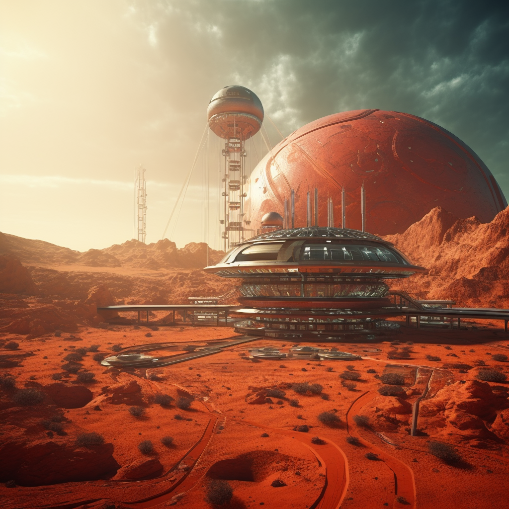 Futuristic Mars Planet Landscape and Space Base