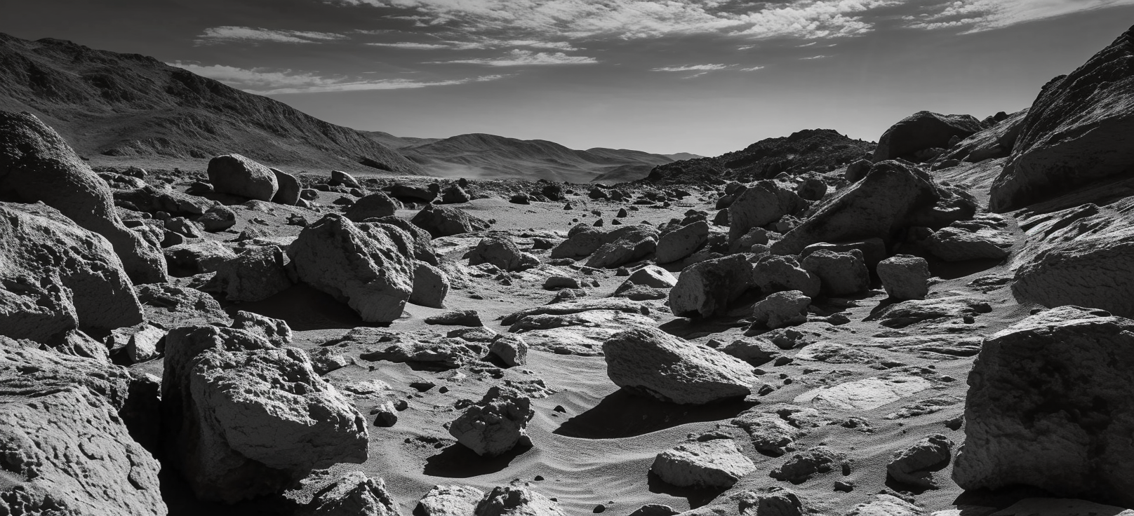 Small stone structures on Mars in grayscale