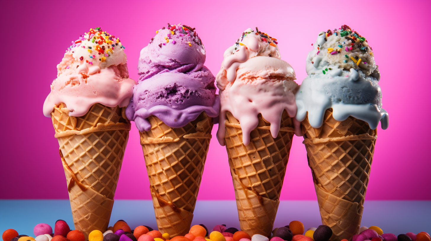 Colorful marshmallow cones and waffles