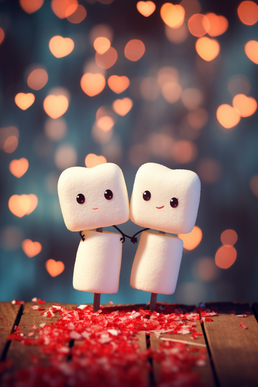 Marshmallow love couple on adorable background