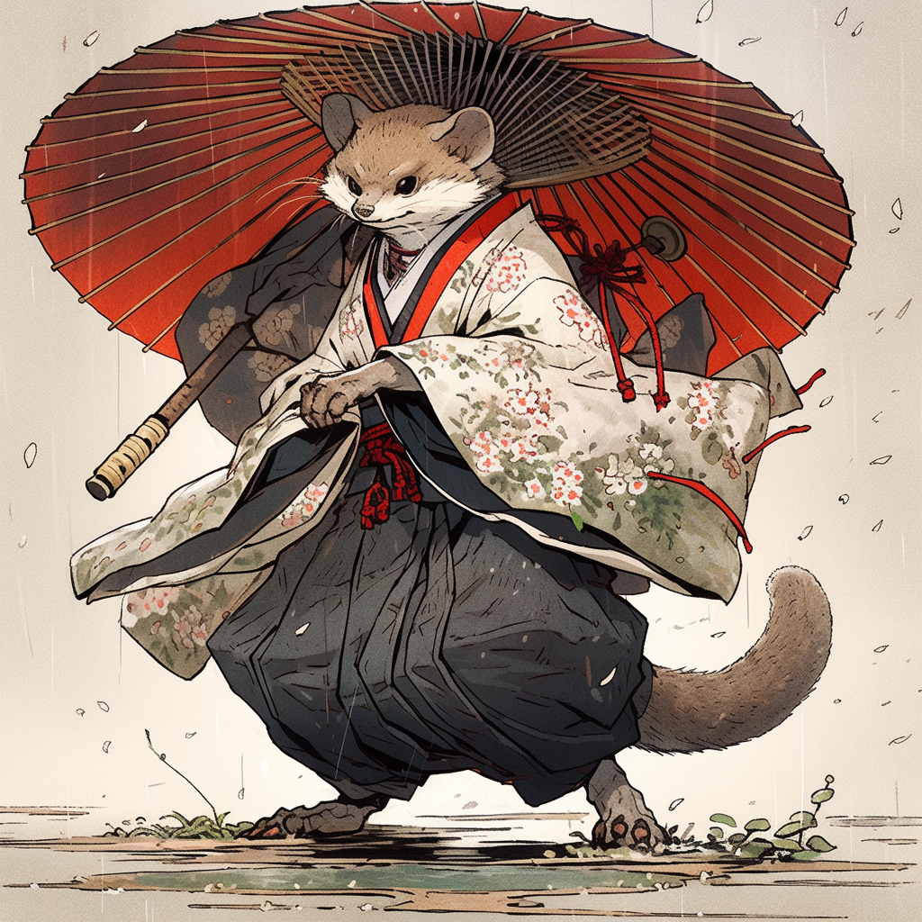 Playful Marten Ninja in Ukiyo-e