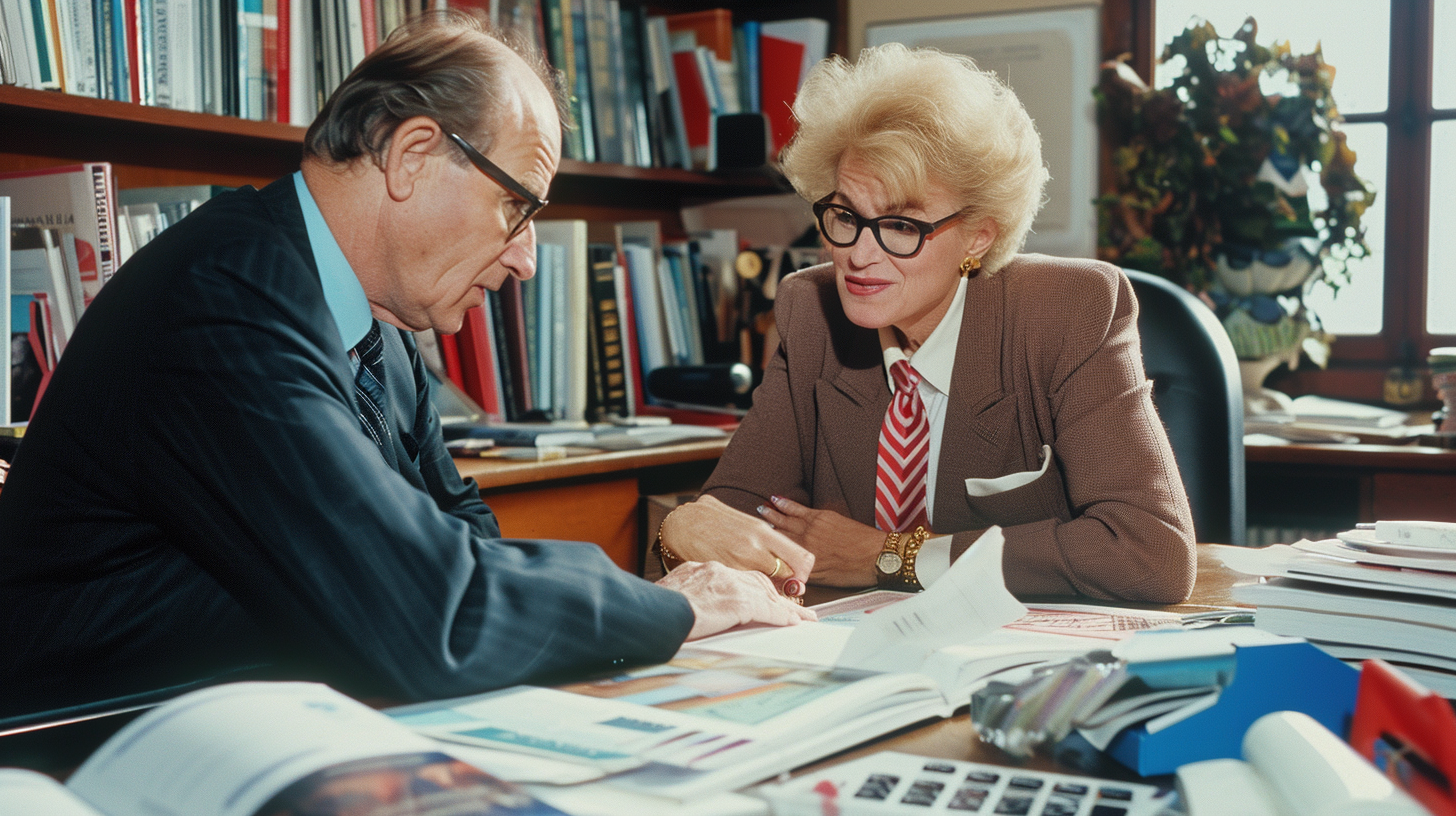 Martha Stewart pitching magazine design to Rupert Murdoch